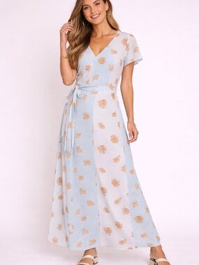 Du Jour Light Blue Floral Wrap Maxi Dress